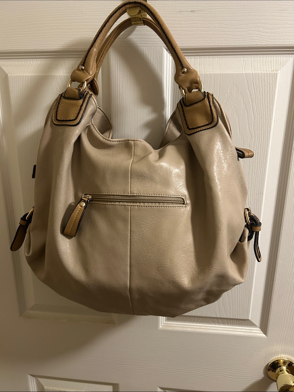 Black Rivet Beige and Tan Shoulder Hobo Bag with Striped Accent NWT - Picture 2 of 7